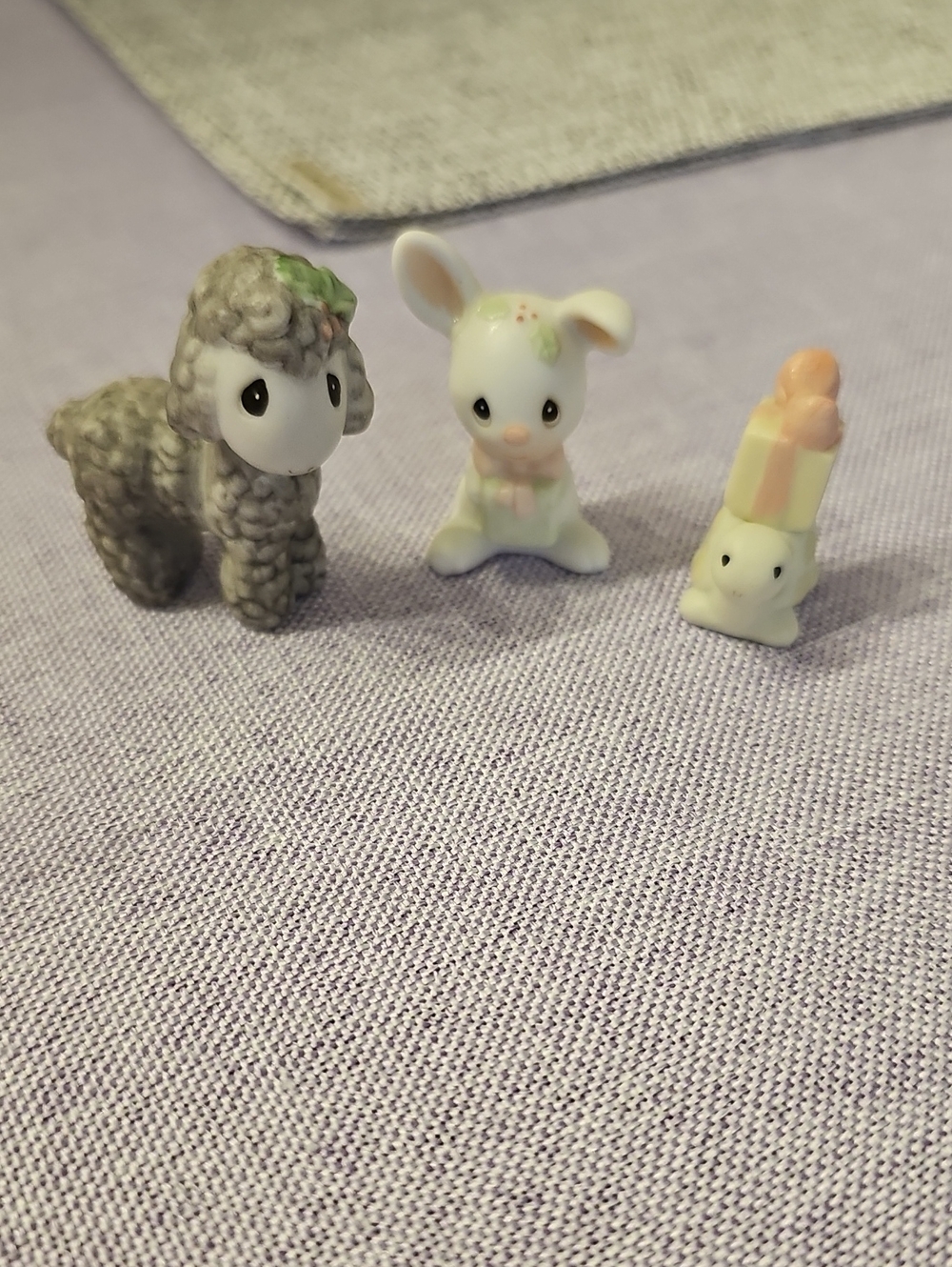 Precious Moments Pastel Bunny, Lamb & Turtle Figurine Trio - White, Gray, Pink